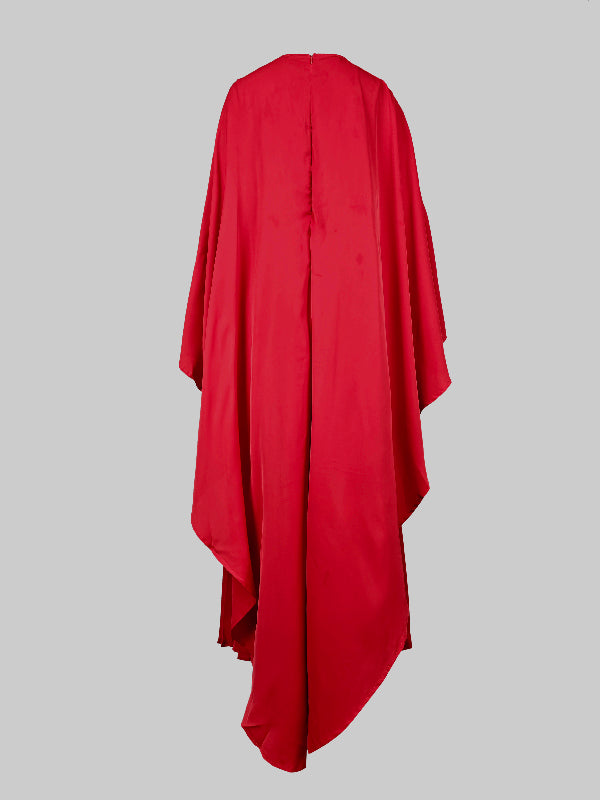 Cape High-low Pleated Color Split-joint Round-neck Evening Dresses Maxi Dresses