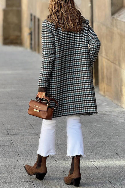 Plaid Loose One-button Autumn and Winter Lapel Coat