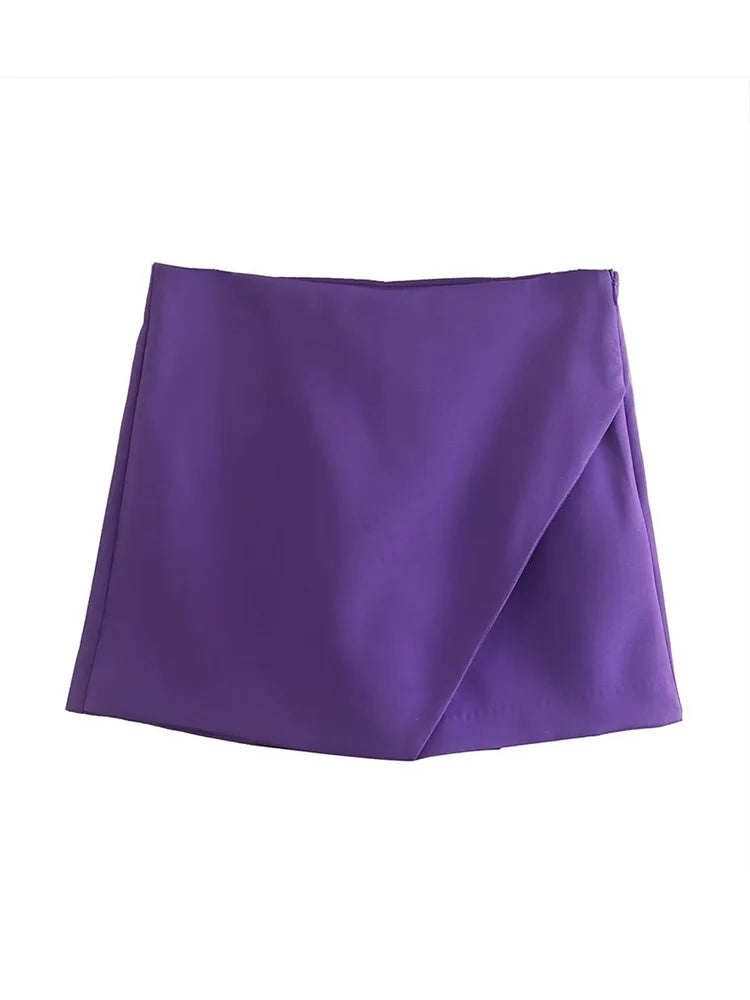 New Candy Color Asymmetrical Shorts Skirts Lady Zipper Fly Pockets Hot Shorts Pantalone