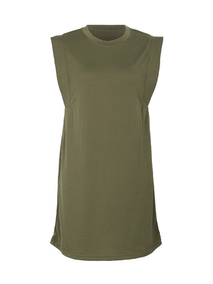 A-line Loose Color Split-joint Round-neck Mini Dresses