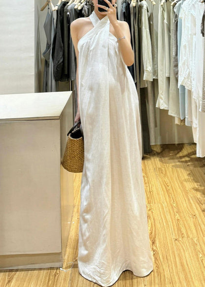 New White Cold Shoulder Cotton Maxi Dresses Sleeveless Ee011