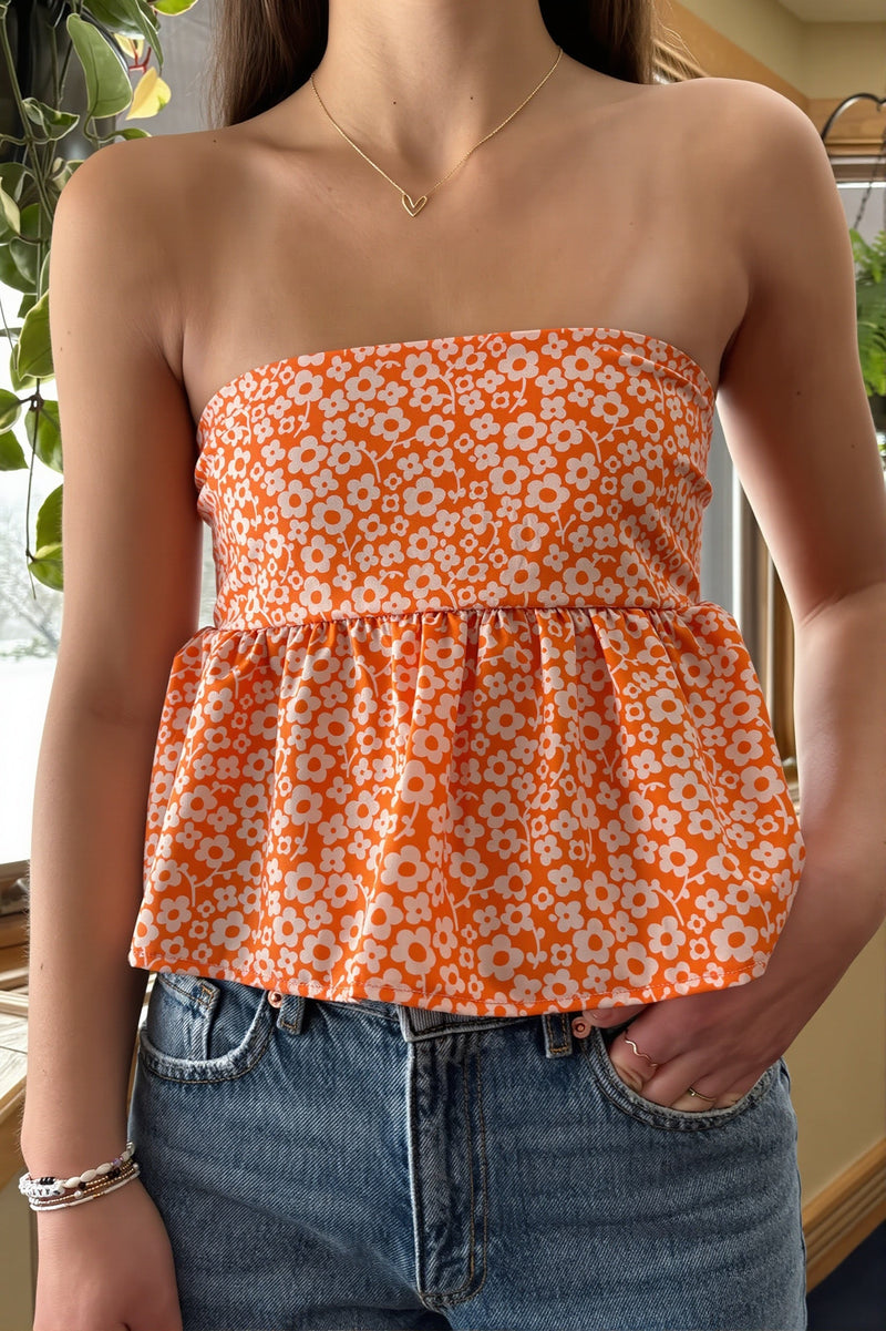 Ruffle Strapless Cropped Blouse