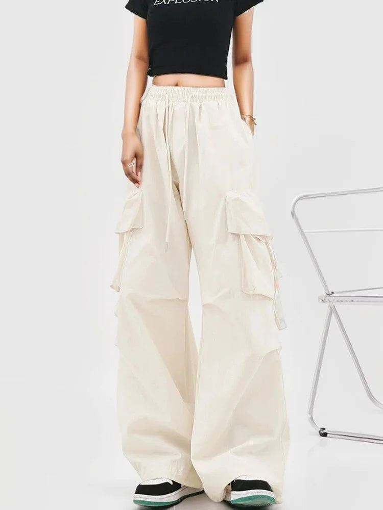 Y2k Cargo Pants High Waist Hip Hop Trousers Female Big Pockets Student Drawstring Baggy Sweatpants