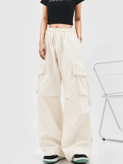Y2k Cargo Pants High Waist Hip Hop Trousers Female Big Pockets Student Drawstring Baggy Sweatpants