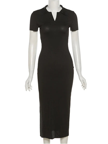 Knitted Short Sleeve Bodycon Maxi Dress Summer Backless Bandage Stretch Lady Dresses
