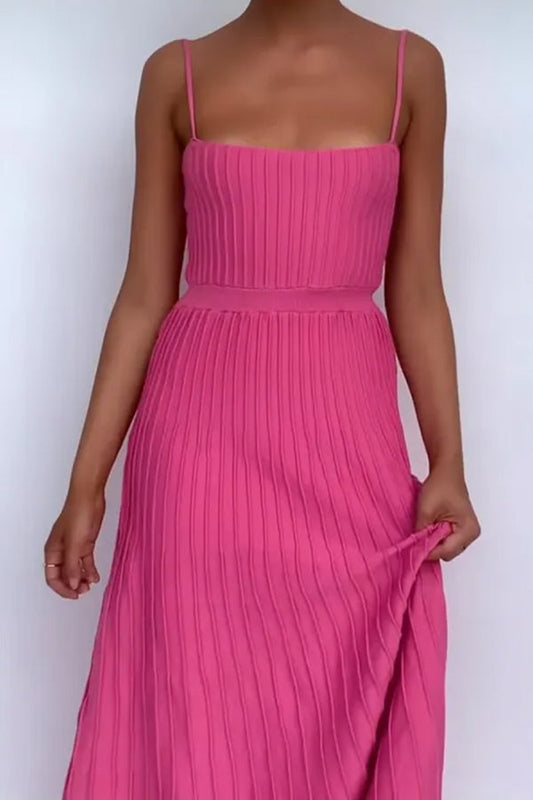 Tube Top Slim High Waist Sling Knitted Dress Seaside Vacation Pleated Long Skirt