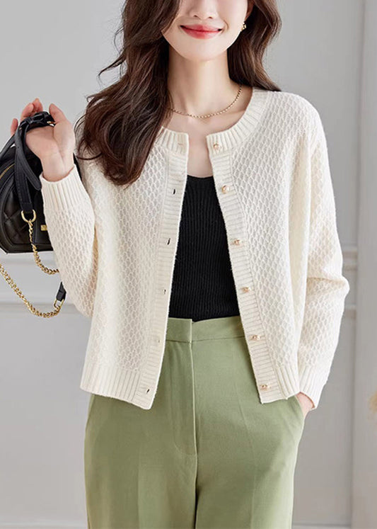 French White O Neck Button Woolen Cardigans Fall Qc048