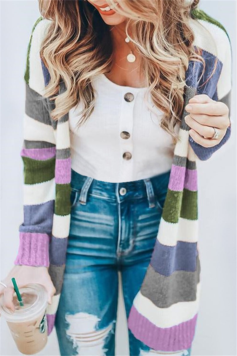 Autumn and Winter Striped Cardigan Coat