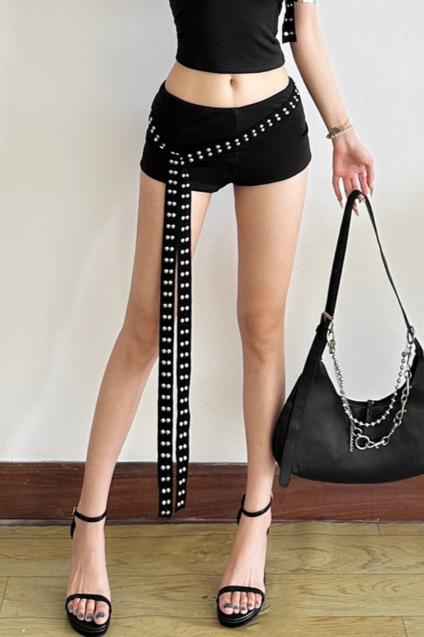 Asymmetric Shoulder Slim Shorts Two Piece Set