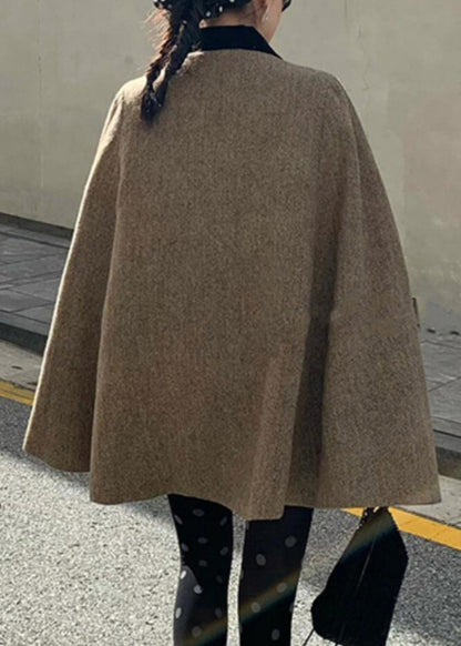 Brown Peter Pan Collar Zippered Woolen Coats Winter Wv009