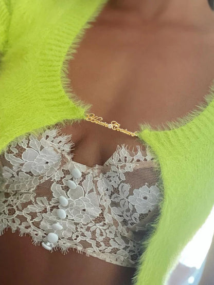 Mini Cropped Cardigan Tops Sweater Short Sleeve Knit Mohair Lady Letters Chain Tank Tops for New