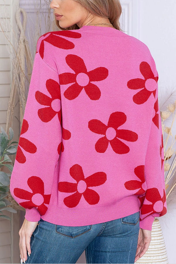 Print Knitted Long Sleeve Pullover Sweater