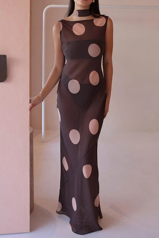 Polka Dot Sleeveless Bodycon Maxi Dress