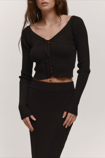 V-neck Knit Crop Top Sweater Dress
