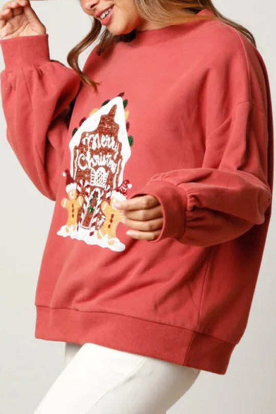 Christmas Candy House Sequined Loose Sweatshirt