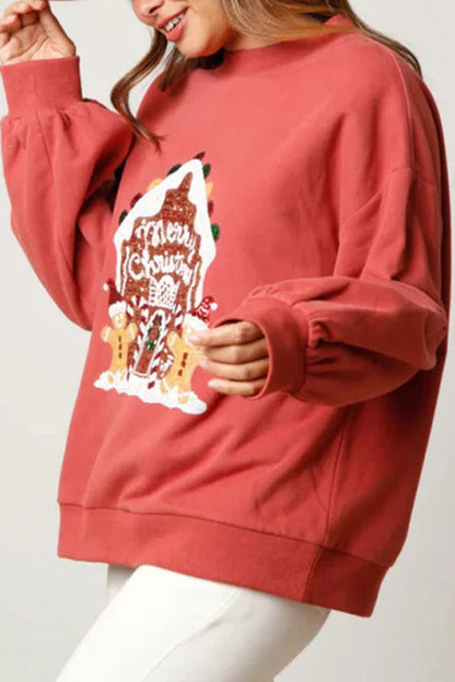Christmas Candy House Sequined Loose Sweatshirt