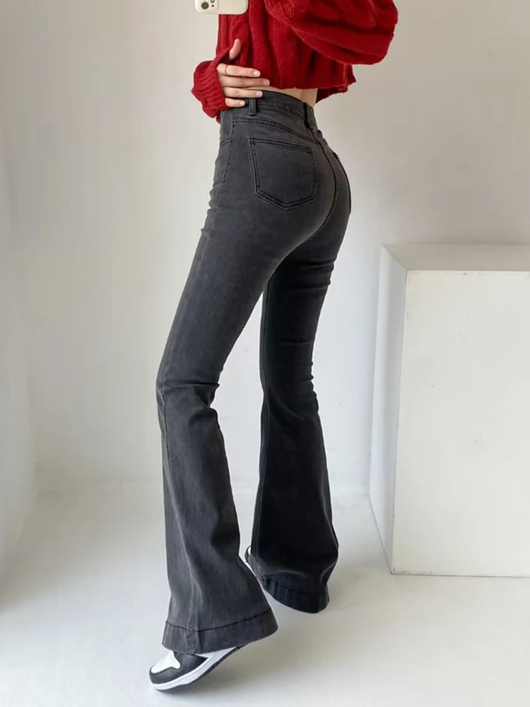 Flare Jeans Summer Bodycon Long Denim Pants Blue Elastic Y2k Trousers High Waisted Jeans