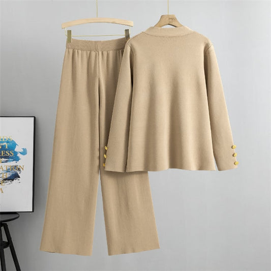 Azaria – Metal Button Wool Sweater Pants Suit