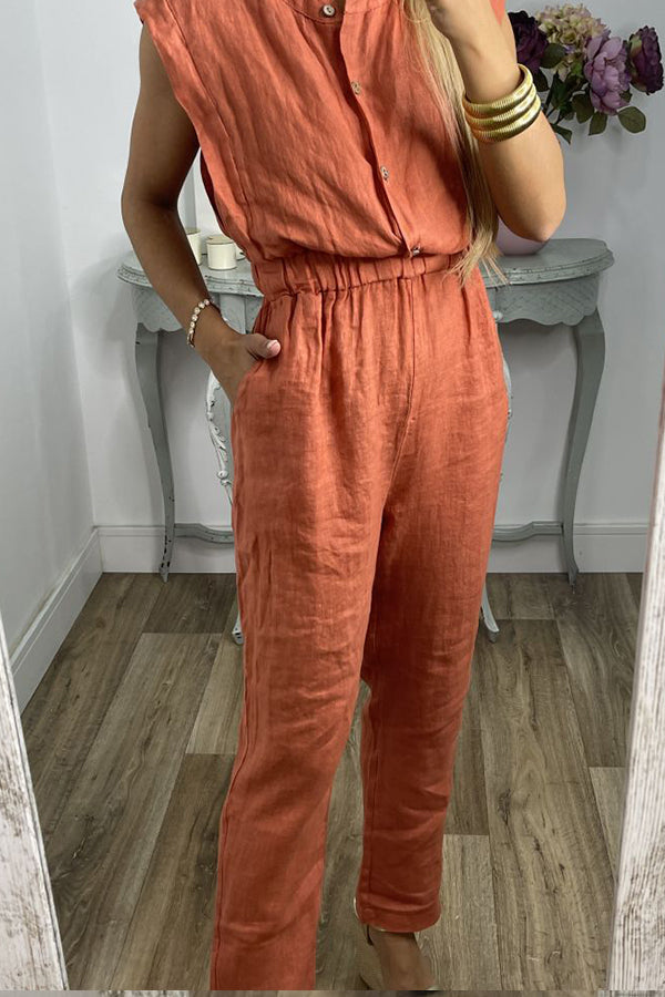 Pocket V Neck Loose Jumpsuits
