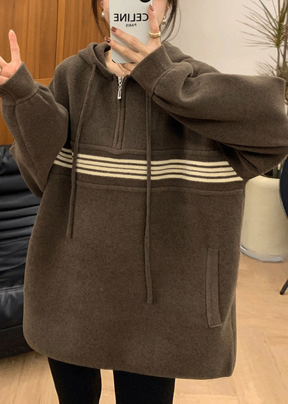 Apricot Hooded Zippered Pockets Sweatshirt Fall Qx031