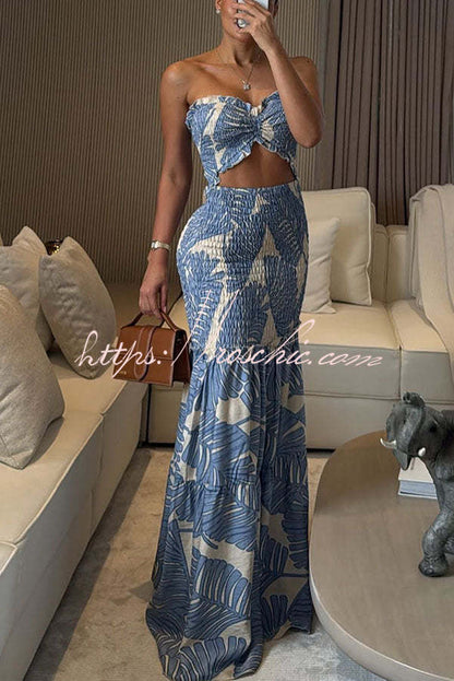 Vivica Smocked Cutout Halter Fishtail Stretch Maxi Dress