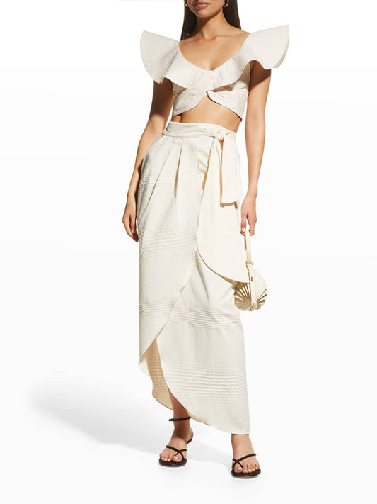 Ruffled Split Swimsuit and Beach Skirt