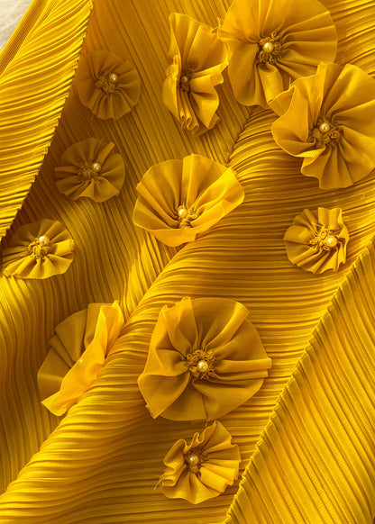 Boutique Yellow Oversized Three-dimensional Long Dress Lantern Sleeve