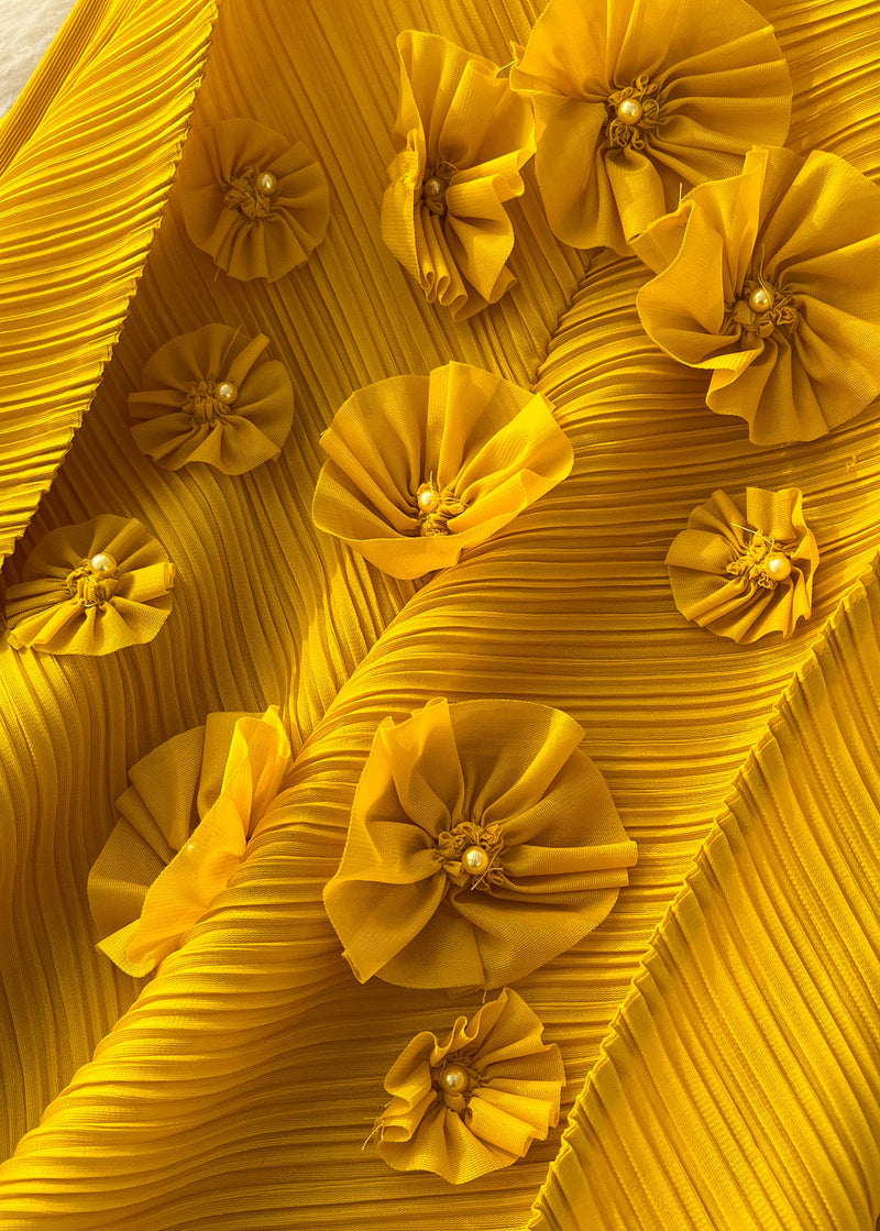 Boutique Yellow Oversized Three-dimensional Long Dress Lantern Sleeve