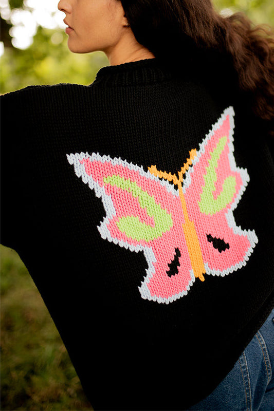 Y2k Vibes Neon Butterfly Knit Loose Pullover Sweater