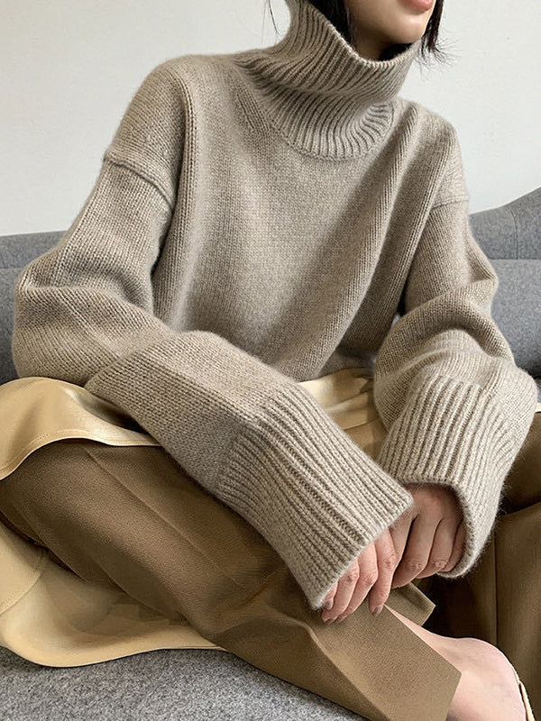 Grey High-neck Long Sleeve Sweater Qx016