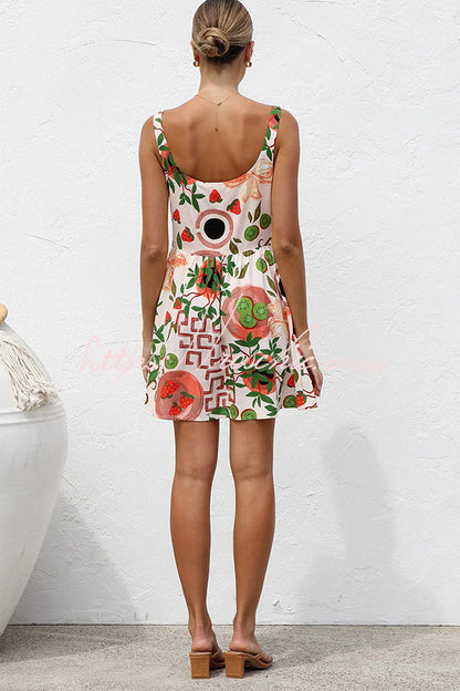 Botanical Print Sleeveless Button-down Mini Dress