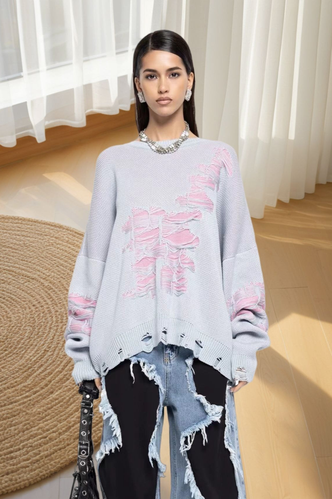 Distressed Long Sleeve Blouse