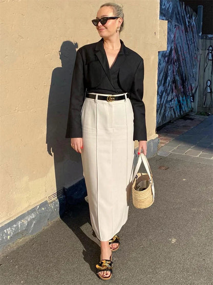 Slim Maxi Skirt Pleated Split Summer High Waist Skirt Outfits ’s Long Skirt