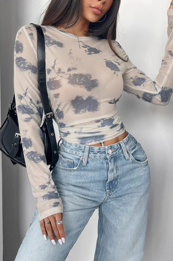 Mesh Ruched Side Blouse
