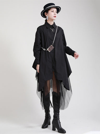 Urban Loose Split-joint Lapel Long Sleeves Midi Dress