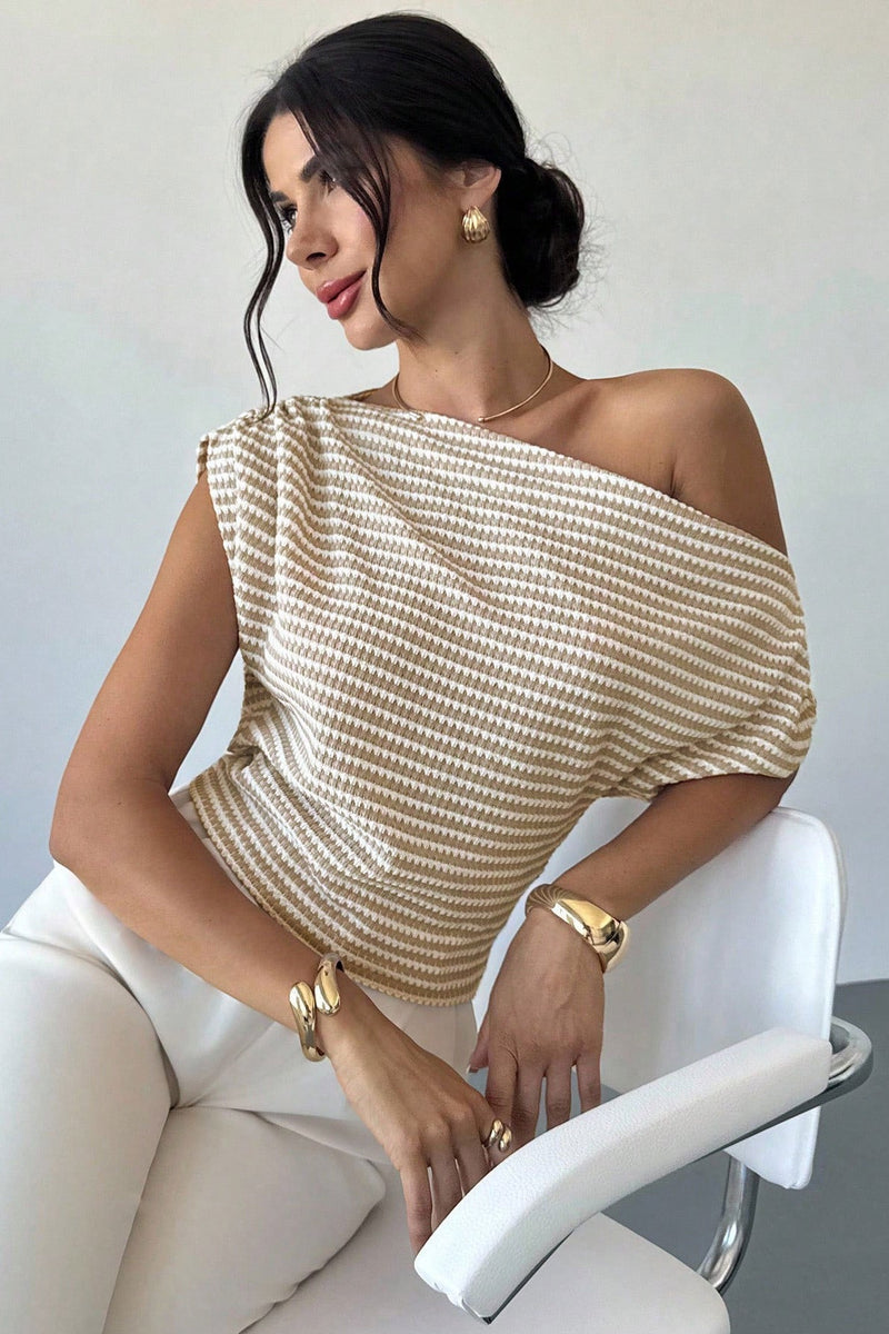 Cold Shoulder Stripe Short Sleeve Knit Blouse