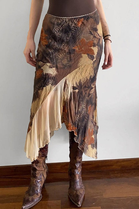 Contrast Asymmetrical Mermaid Midi Skirt