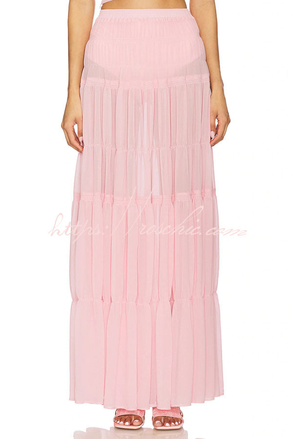 Chiffon Elastic Waist Layered A-line Maxi Skirt