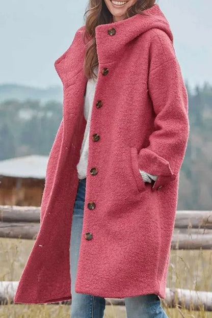 Loose Color Hooded Single-breasted Woolen Coat