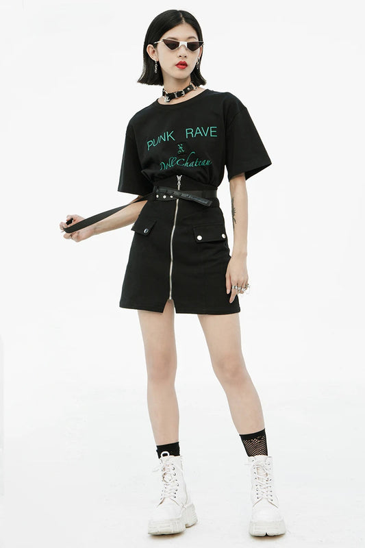 Virtual Erosion High Waist Straight Denim Mini Playful Youth Skirt