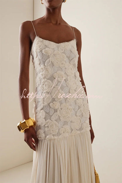 Indulge in Applique Pleated Chiffon Hem Slip Maxi Dress