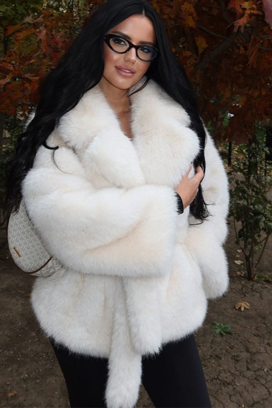 Color Cropped Fur Coat