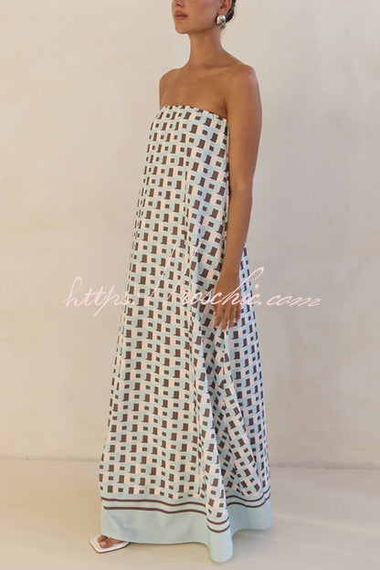 Unique Print Tube Top Back Zipper Loose Maxi Dress