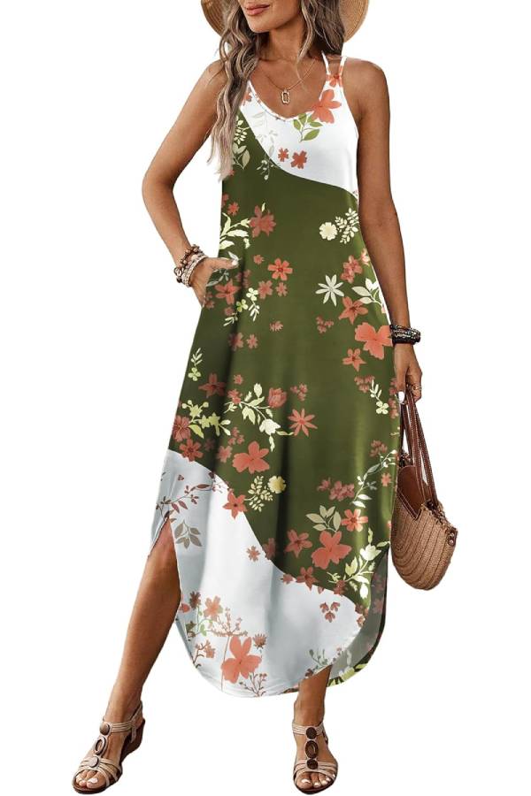 V-neck Halter Slit Beach Resort Maxi Dress