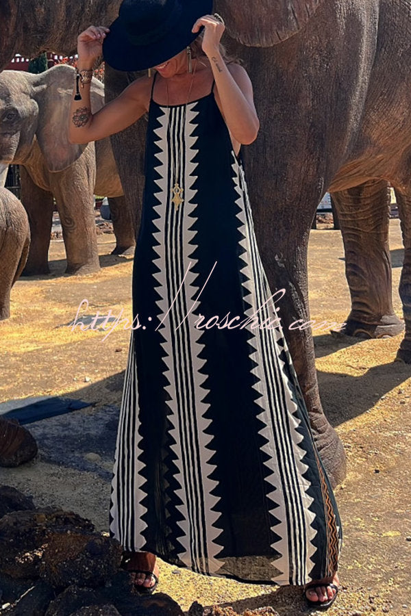 Take a Trip Print Backless A-line Maxi Dress