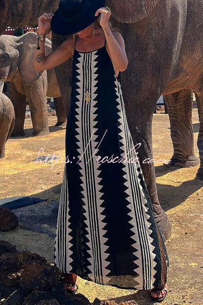Take a Trip Print Backless A-line Maxi Dress
