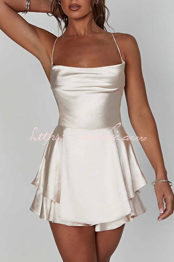 Ruffled Satin Strappy Satin Backless Lace Up Mini Dress