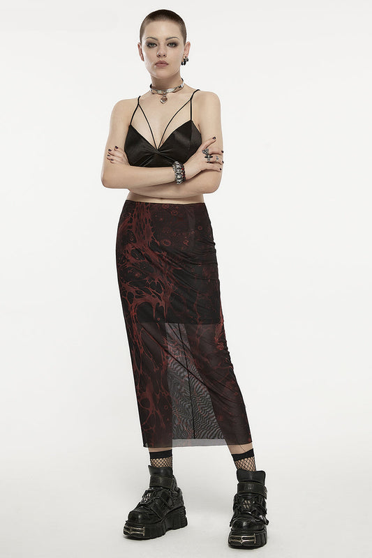 Gothic Original Irregular Lava Pattern Printed Gauze Straight Soft Personality Skirt