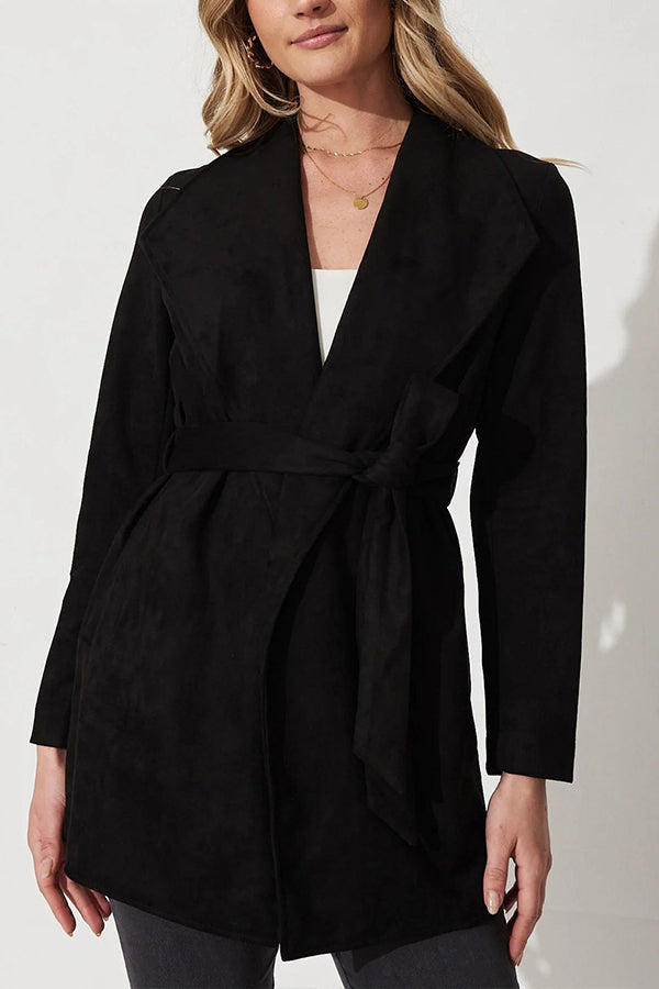 Color Suit Cardigan Large Lapel Suede Long-sleeved Jacket