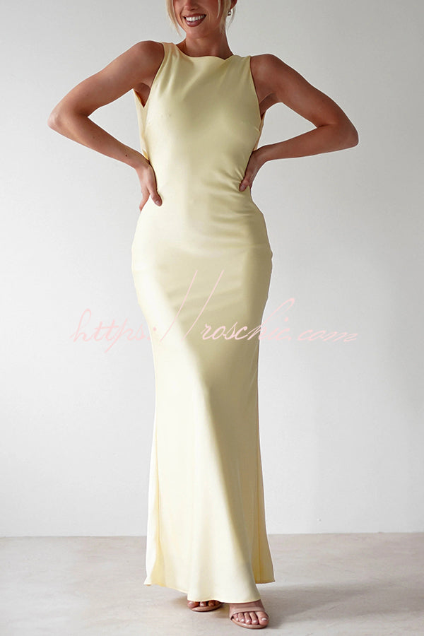 Color Backless Lace-up Slim Maxi Dress